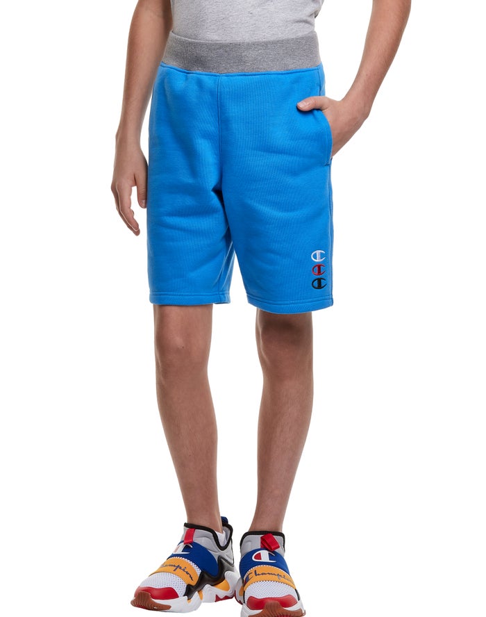 Pantalones Cortos Champion Niño - Reverse Weave Fleece Triple Stacked Logos ( Azules ) 1256894-TA